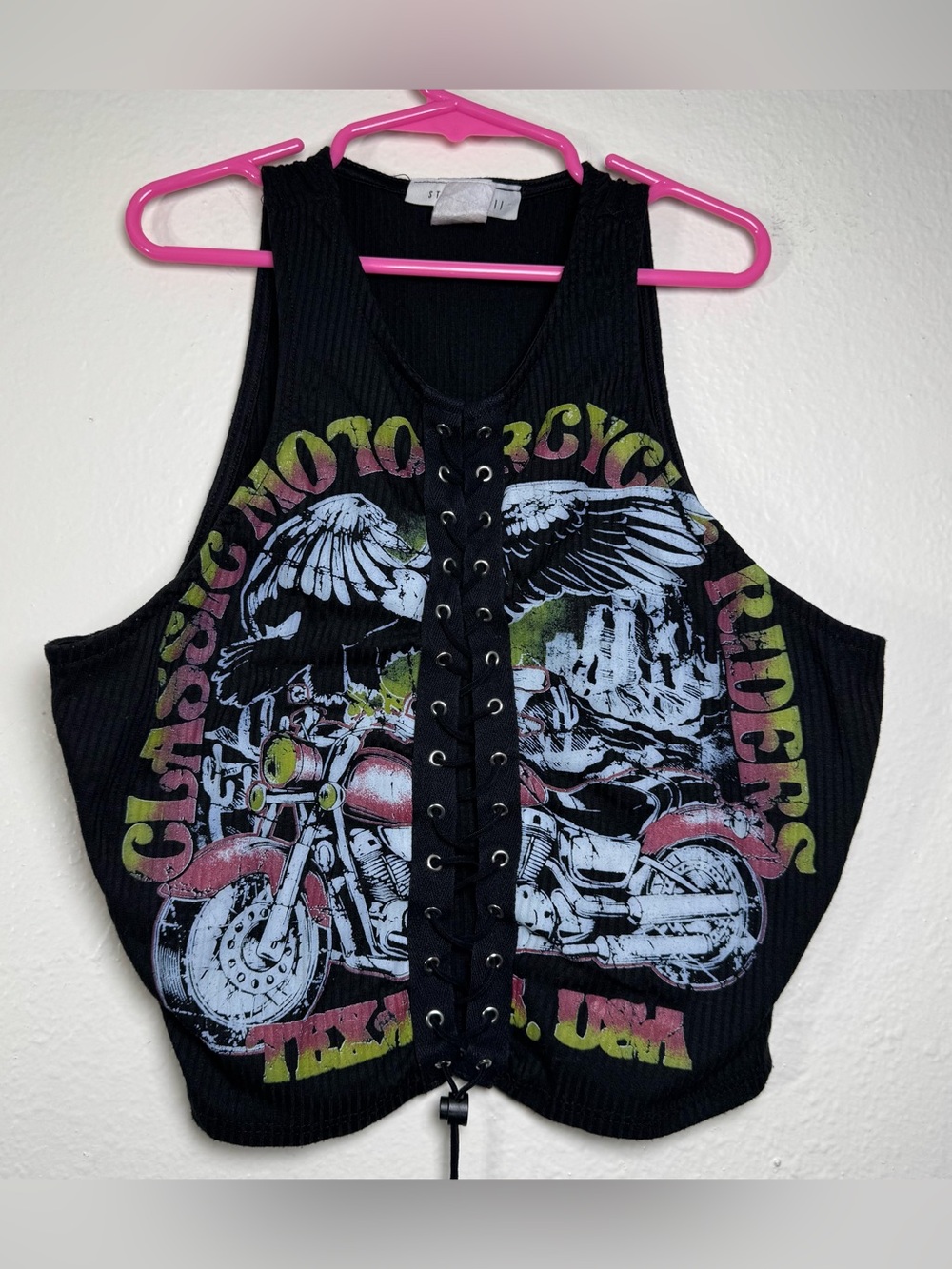 Motorcycle Riders Tank Top Crop Medium Lace Up Studio 1011 Grunge